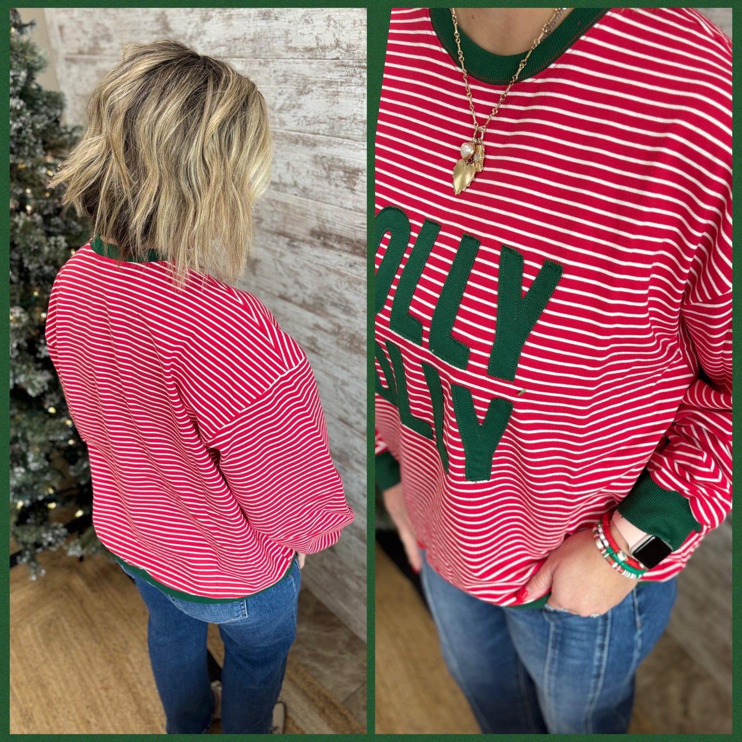 Red/Green Holly Jolly Stripe Crew