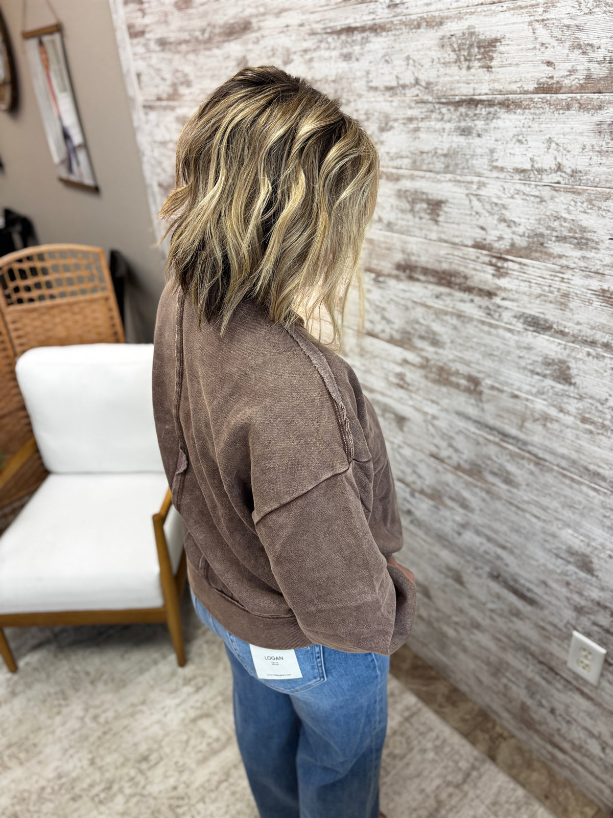 Brown Acid Washed Mock Neck Sweatshirt