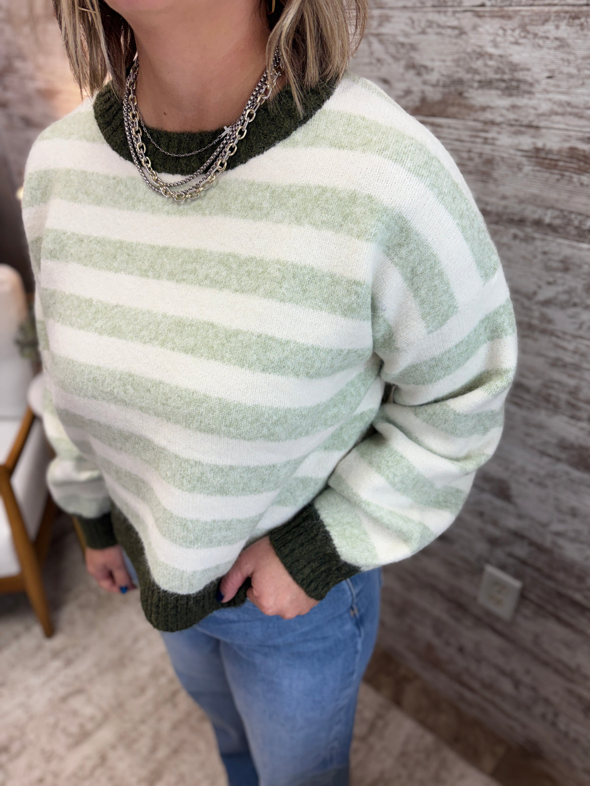 Mint and Dark Green Striped Sweater
