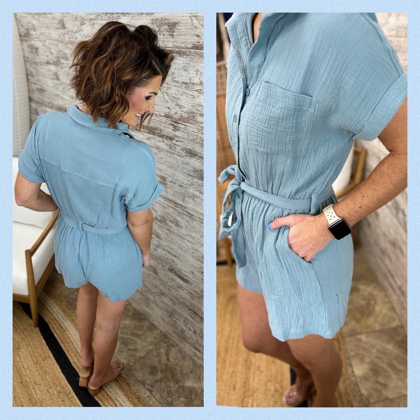 Dusty Blue Gauze Romper