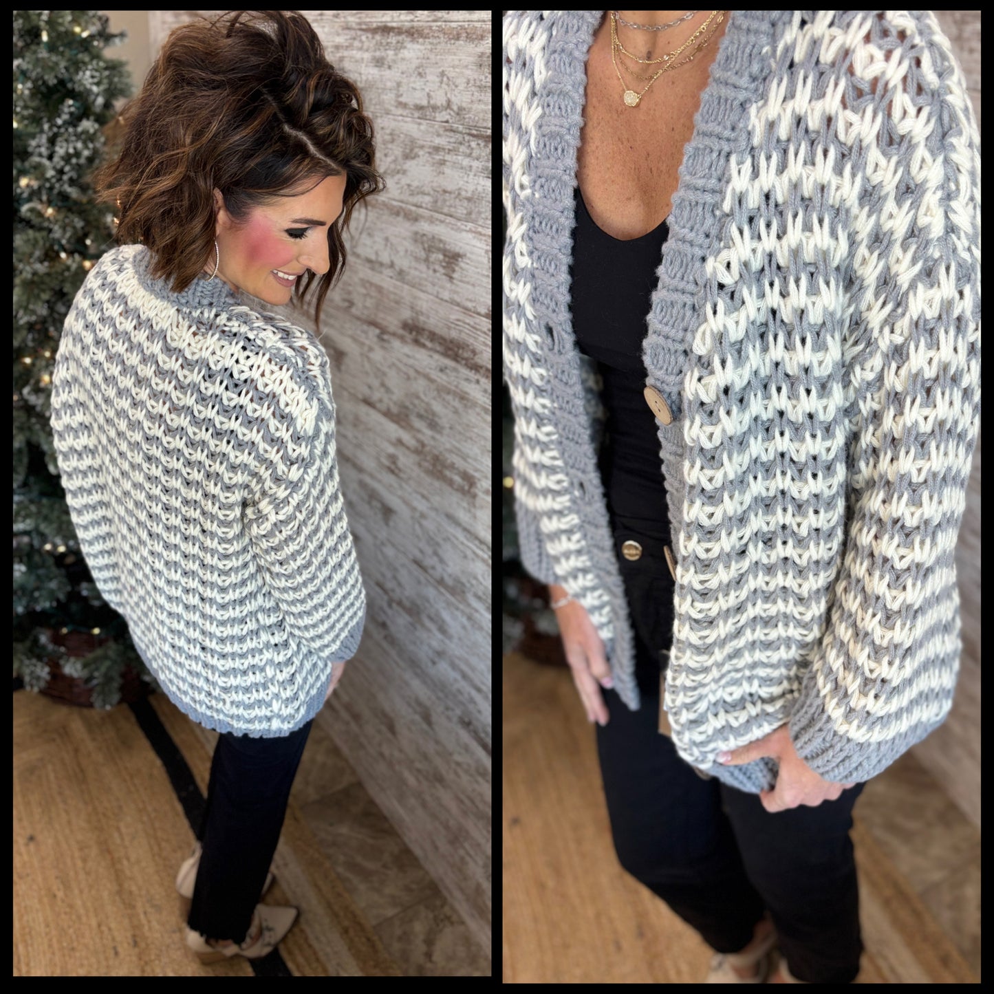Grey/Ivory Chunky Cardigan