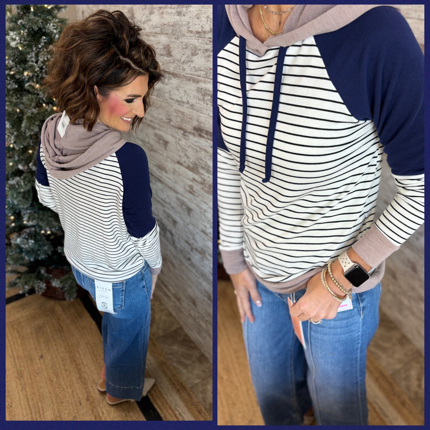 Ivory/Taupe Color Block Hoodie