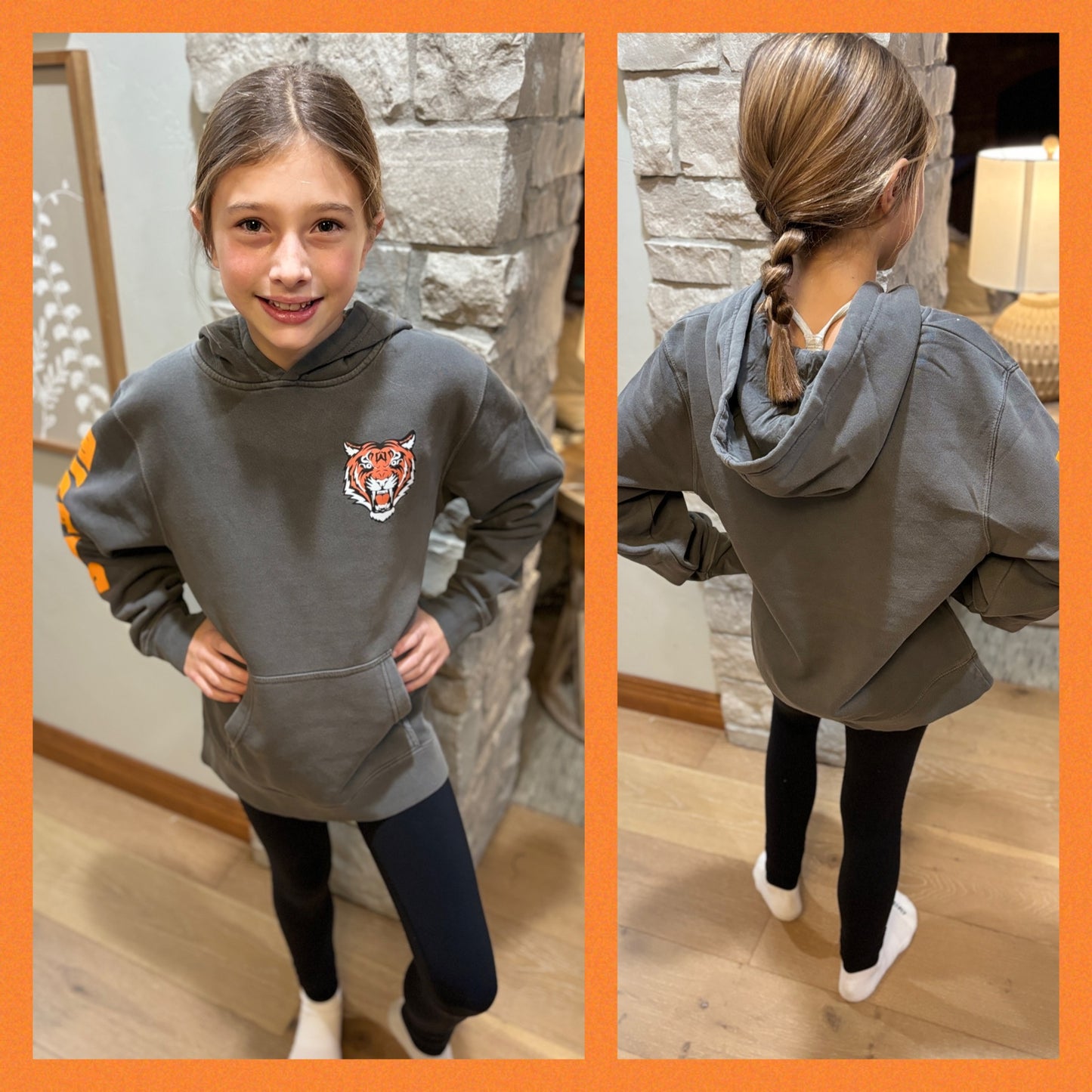 Wrightstown Tigers Youth Pigment Dyed Dark Grey Hoodie