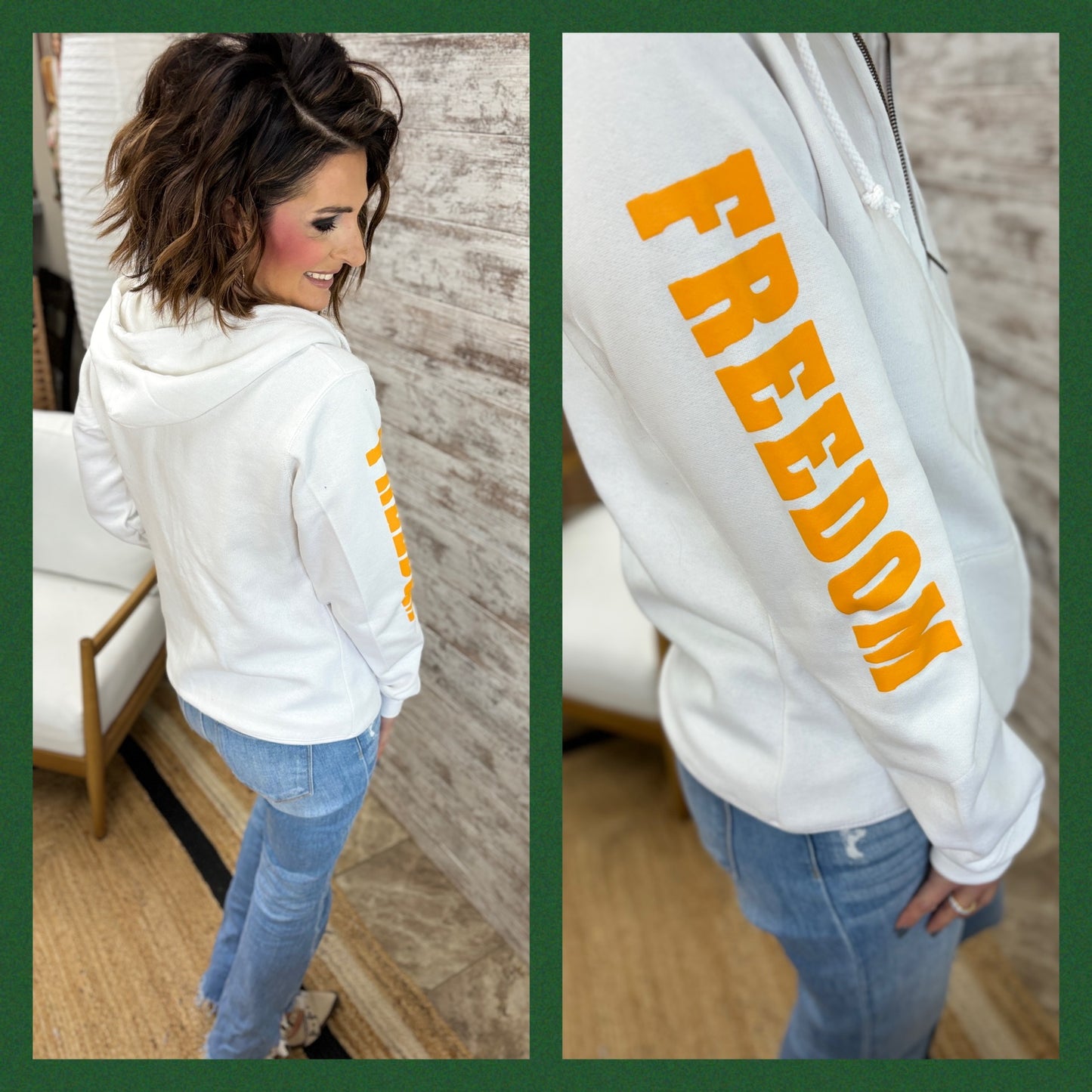 Freedom Irish Enza Ladies White Full Zip Hoodie