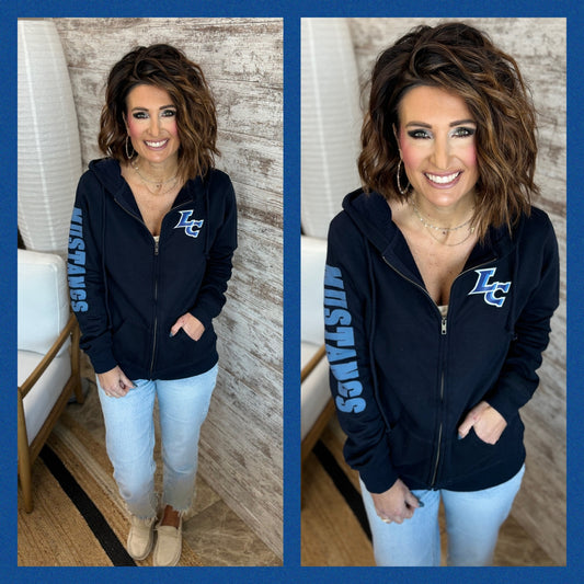 LC Mustangs Enza Ladies Navy Full Zip Hoodie