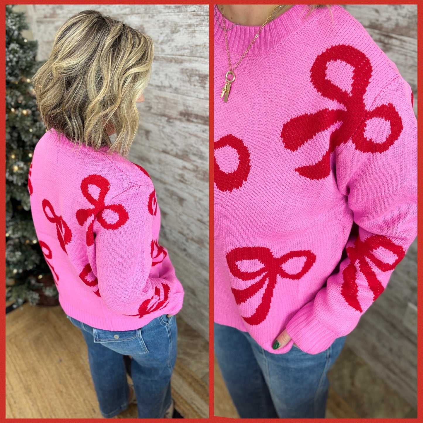 Pink and Red Bow Sweater