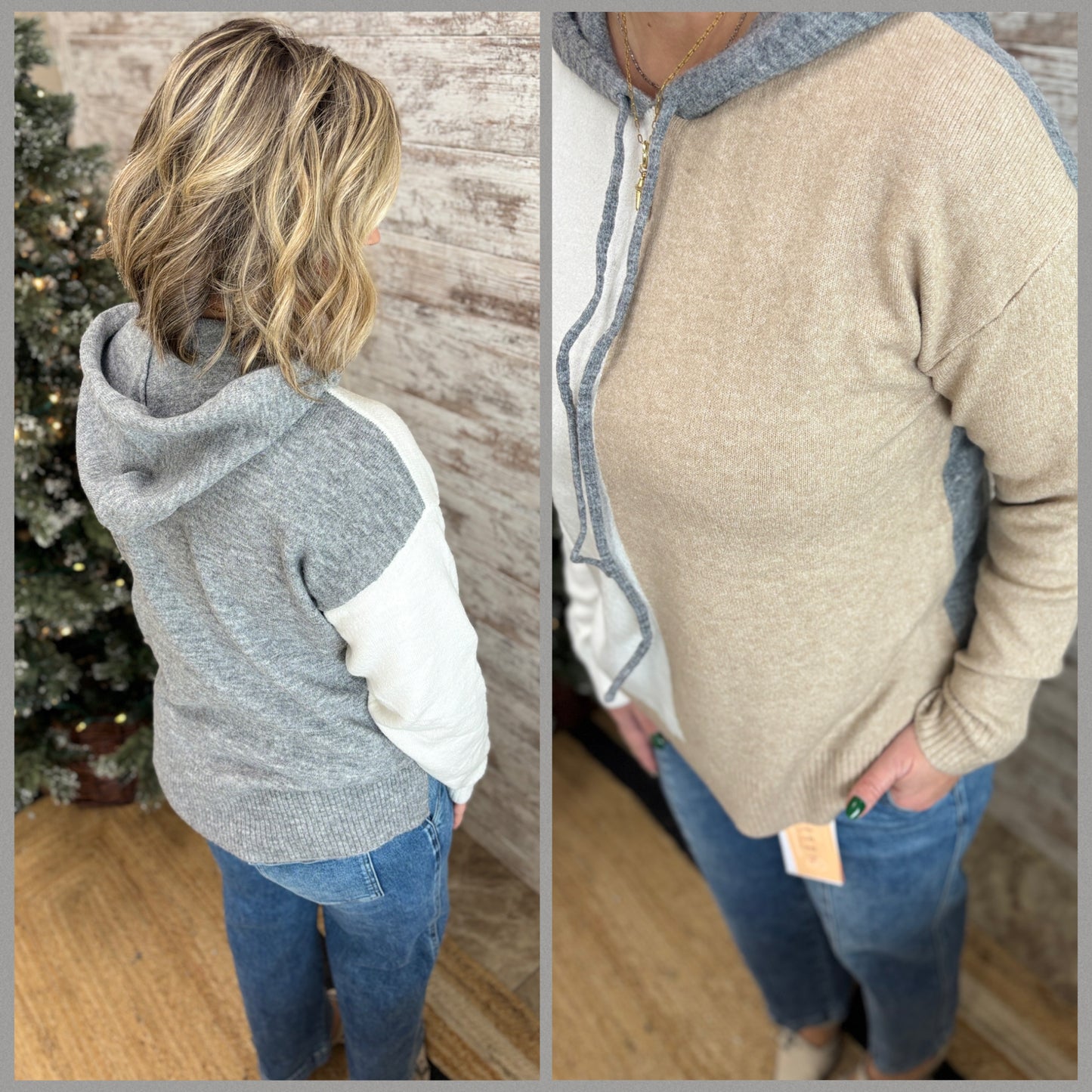 Ivory/Taupe/Grey Color Block Hoodie