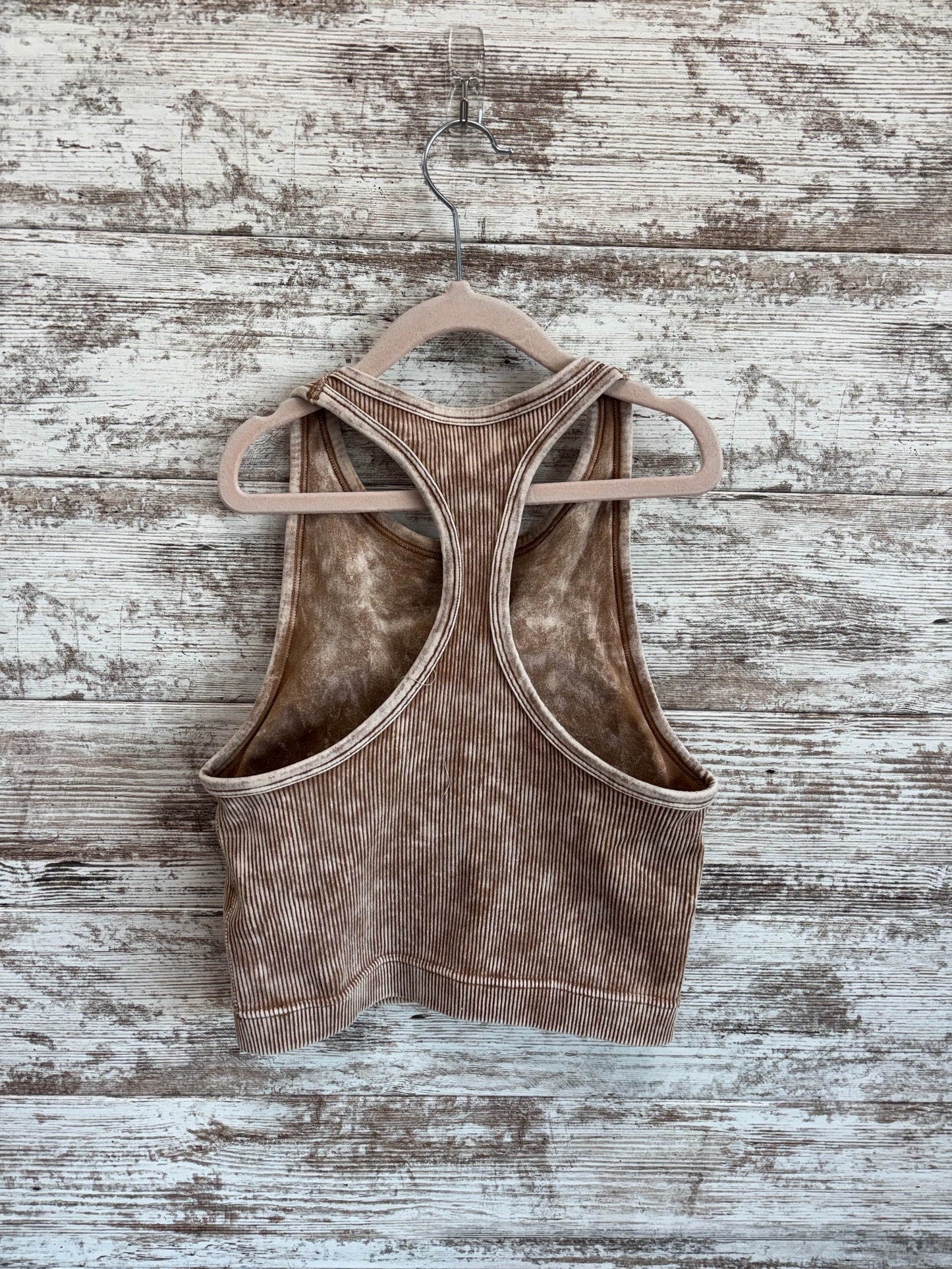 Deep Camel Ribbed High Neck Cropped Tank