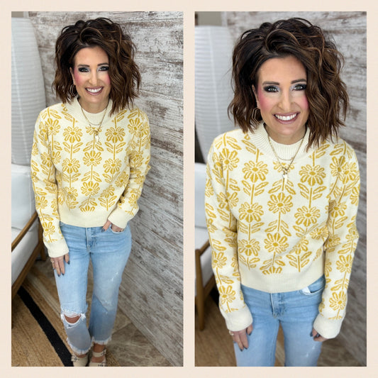 FLORAL PATTERN KNIT SWEATER ~ 2 Colors