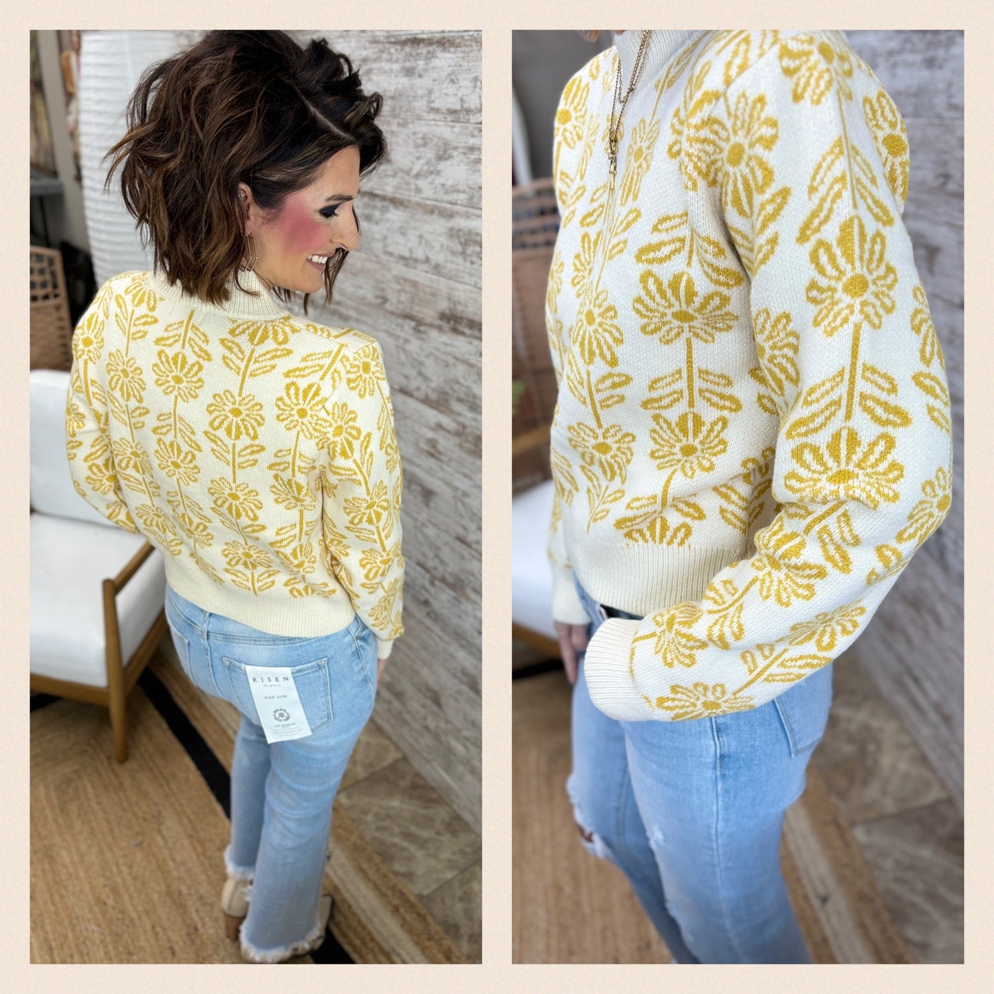 FLORAL PATTERN KNIT SWEATER ~ 2 Colors