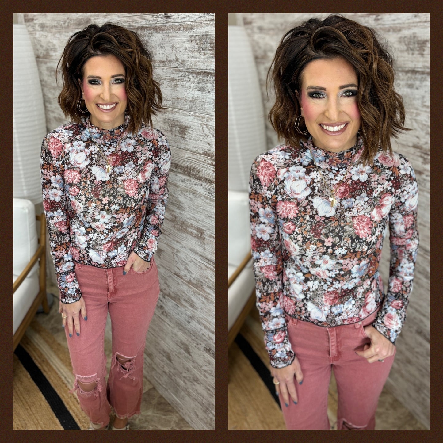 Floral High Neck Mesh Top