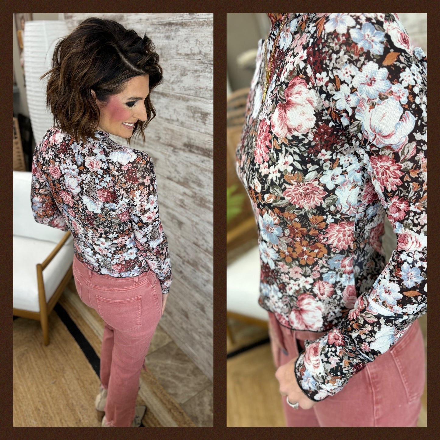 Floral High Neck Mesh Top