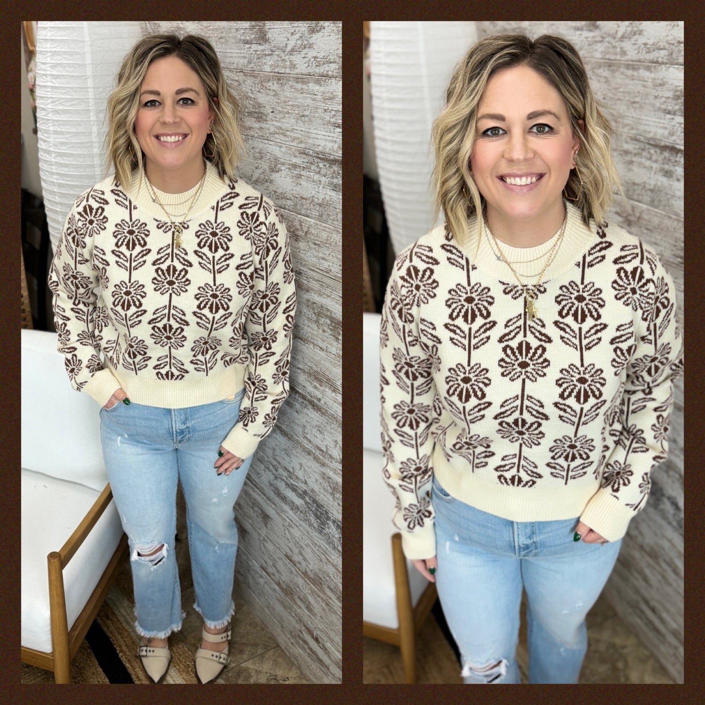 FLORAL PATTERN KNIT SWEATER ~ 2 Colors