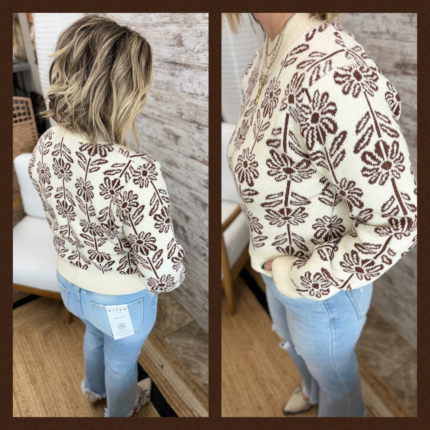 FLORAL PATTERN KNIT SWEATER ~ 2 Colors
