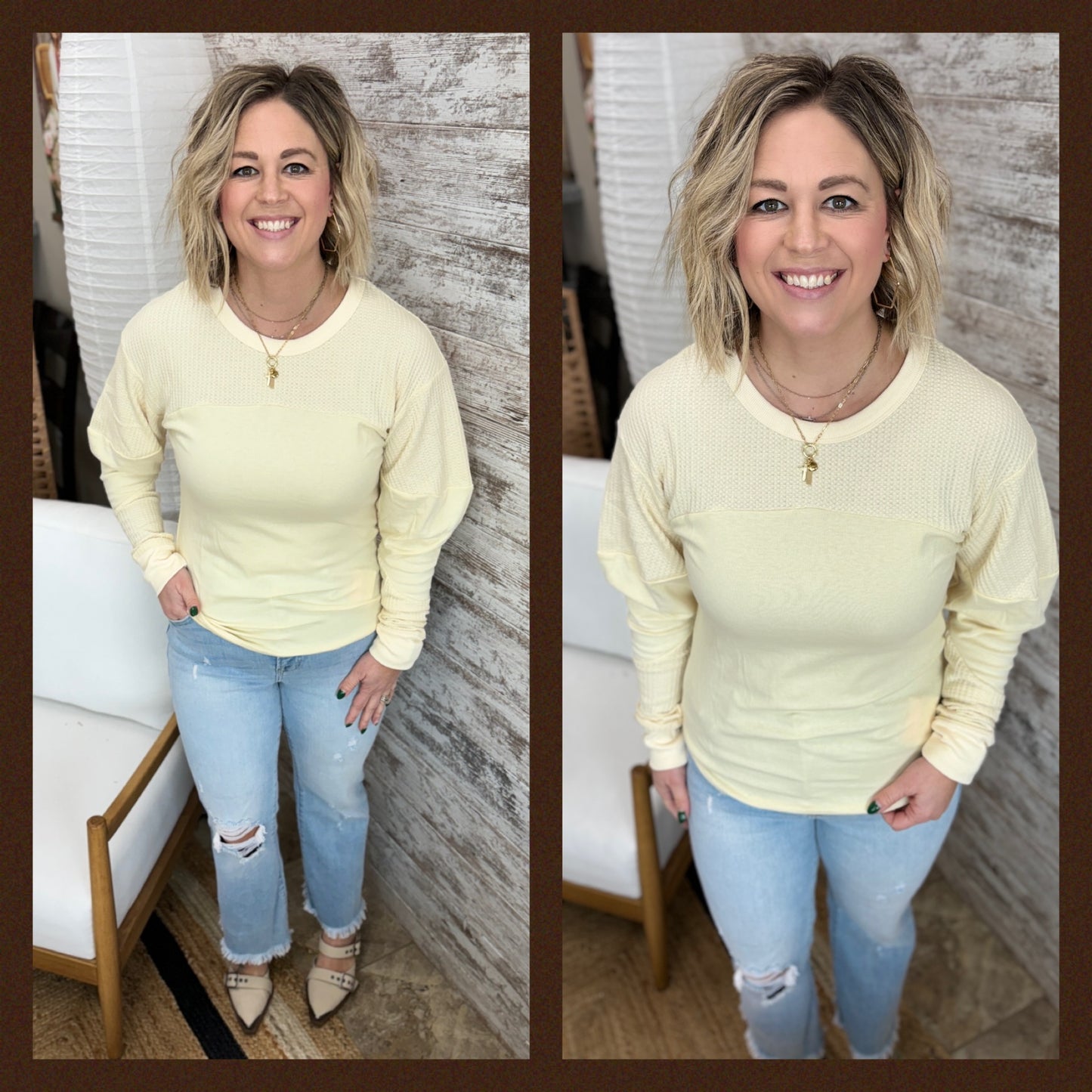 Beige Mixed Ribbed Knit Top
