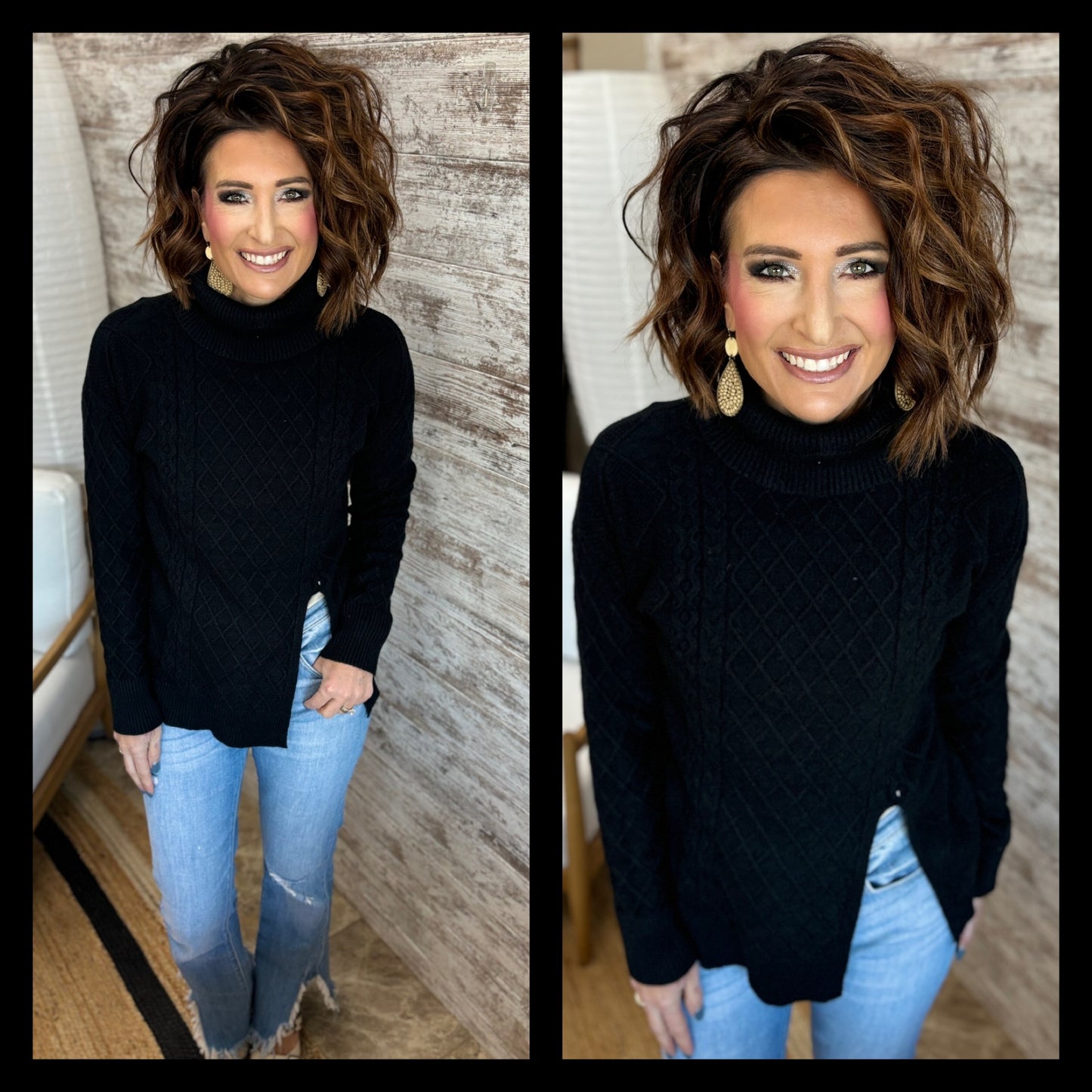 Cable Knit Split Turtleneck