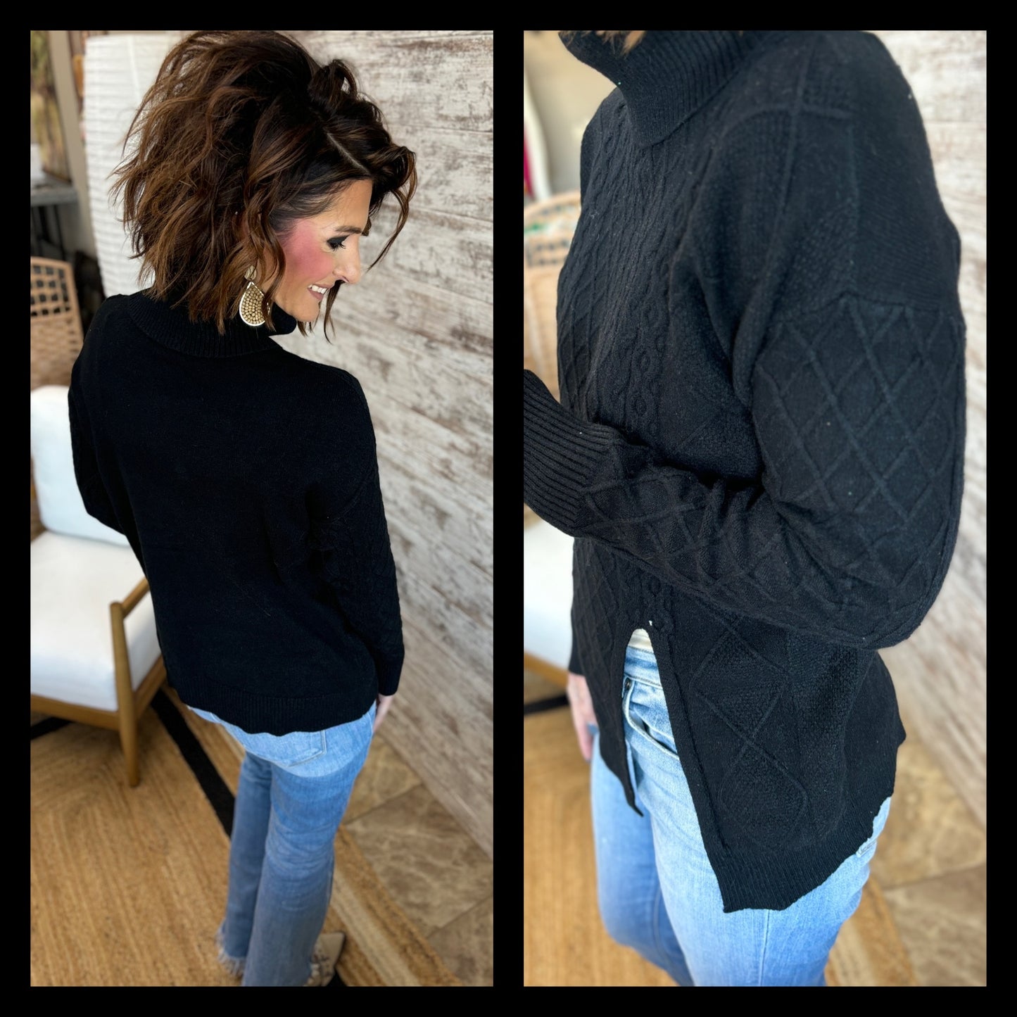 Cable Knit Split Turtleneck