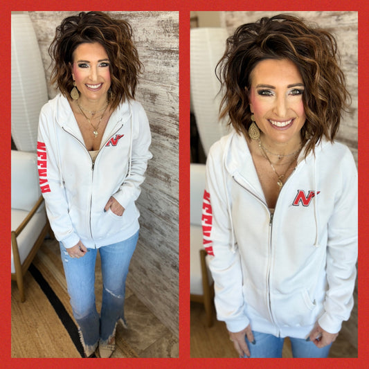 Neenah Rockets Enza Ladies White Full Zip Hoodie