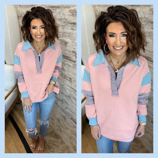 Mauve/Denim Vintage Raw Edge Sweatshirt