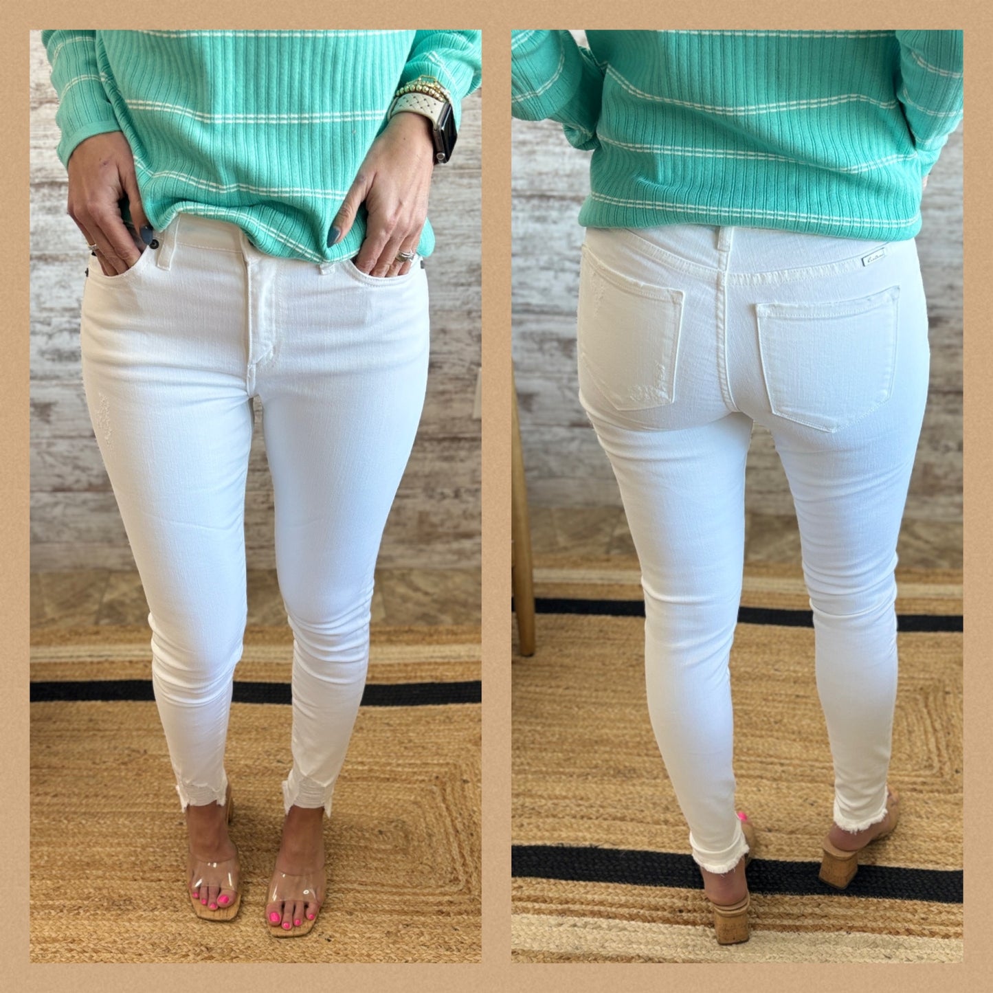 Kancan White High Rise Hem Detail Super Skinny Jeans - KC7112WT