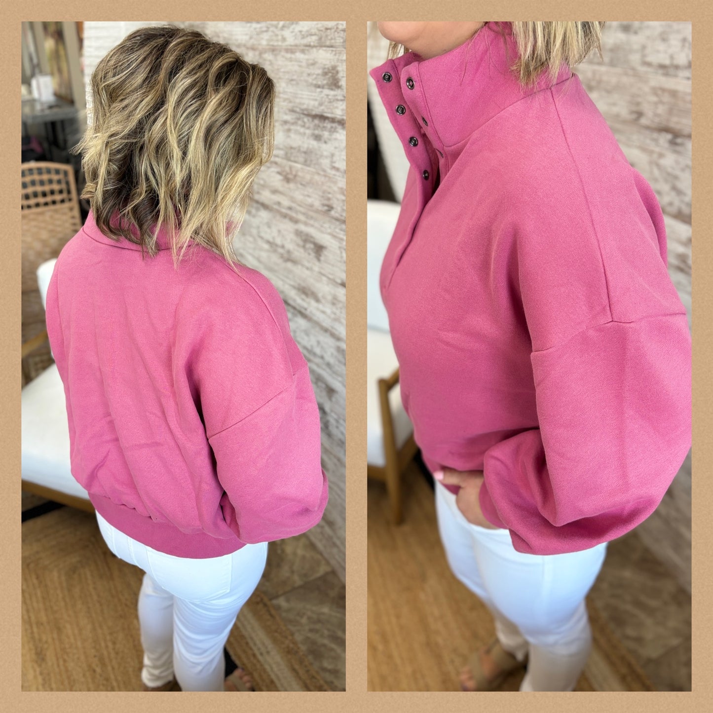 Berry Balloon Sleeve Half Button Knit