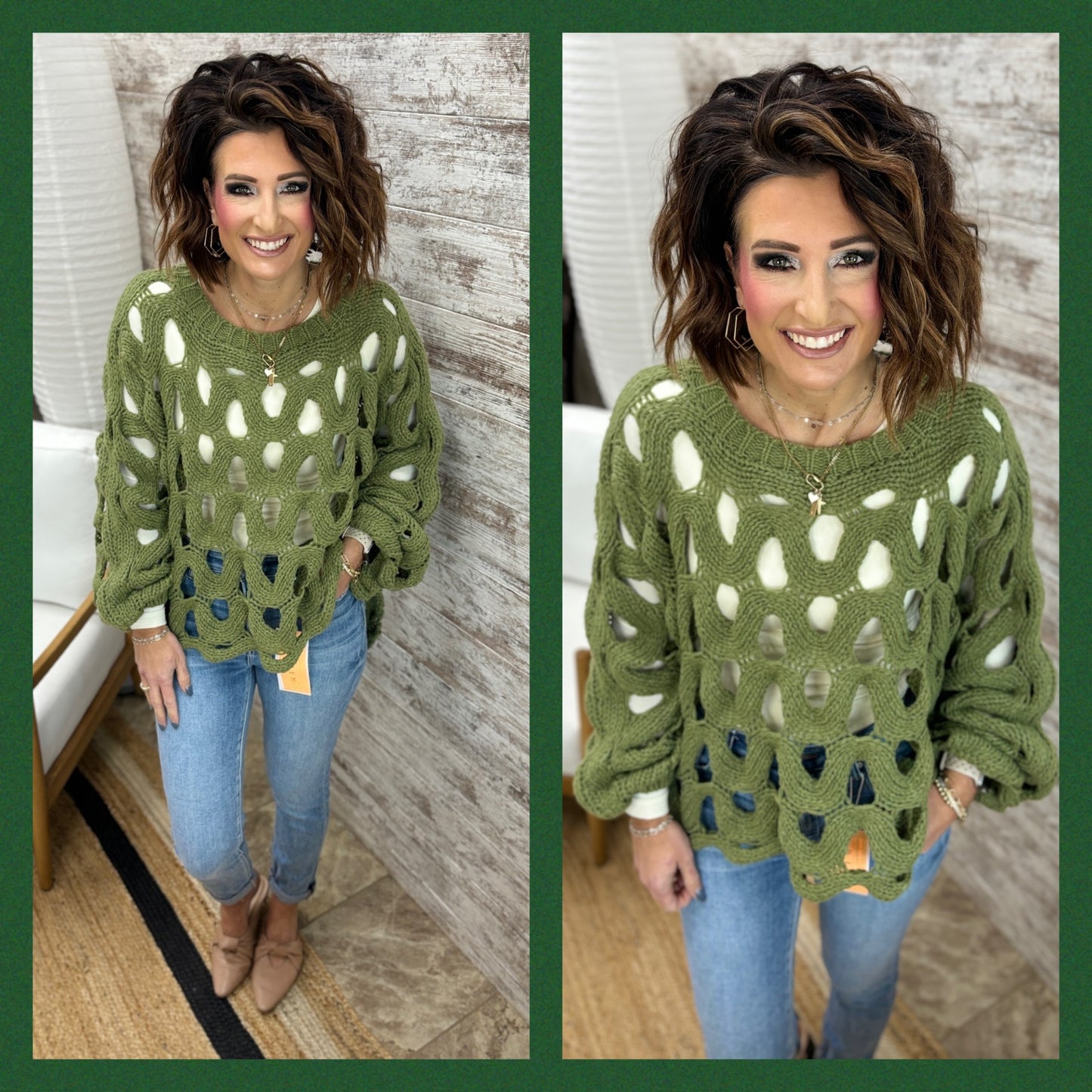Olive Open Knit Oversize Sweater