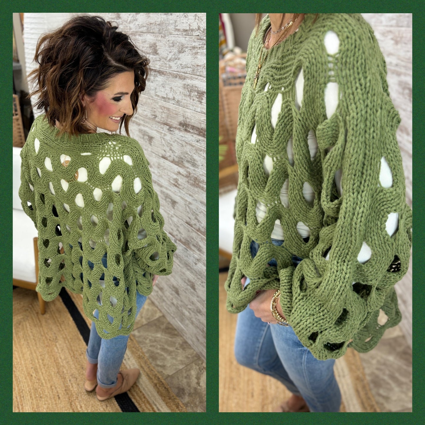Olive Open Knit Oversize Sweater