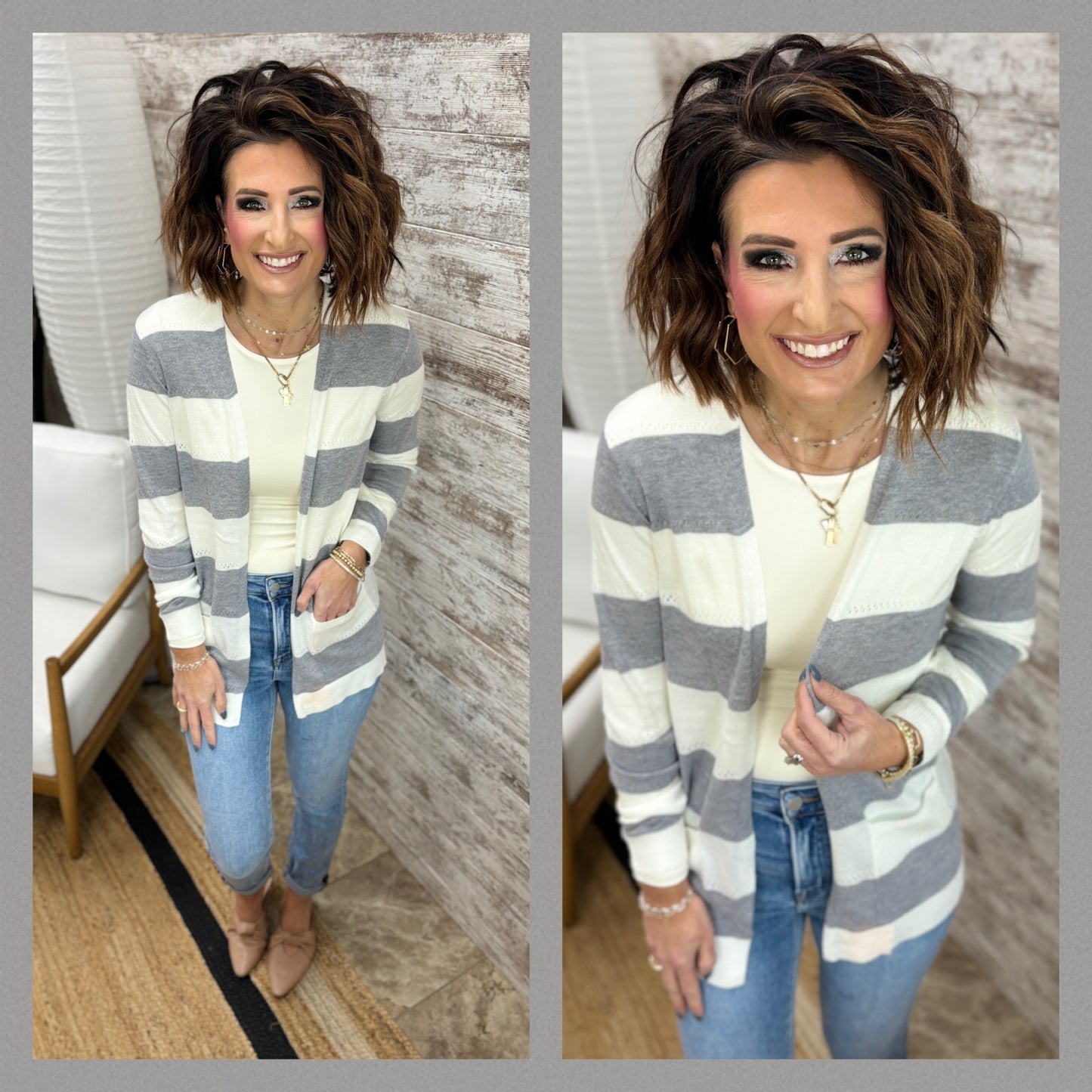 Heather Grey Pointelle Cardigan