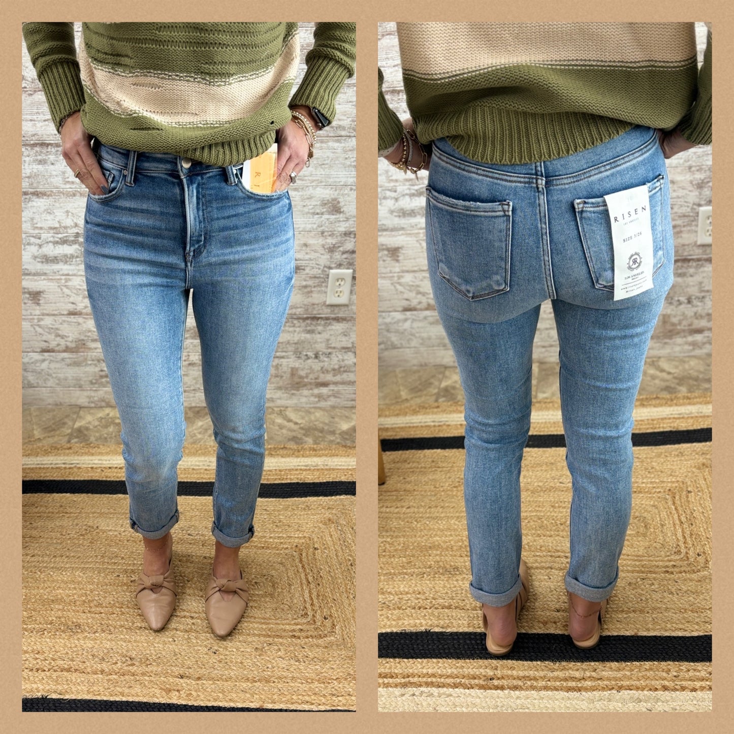 Risen High Rise Ankle Roll Up Jean RDP5775
