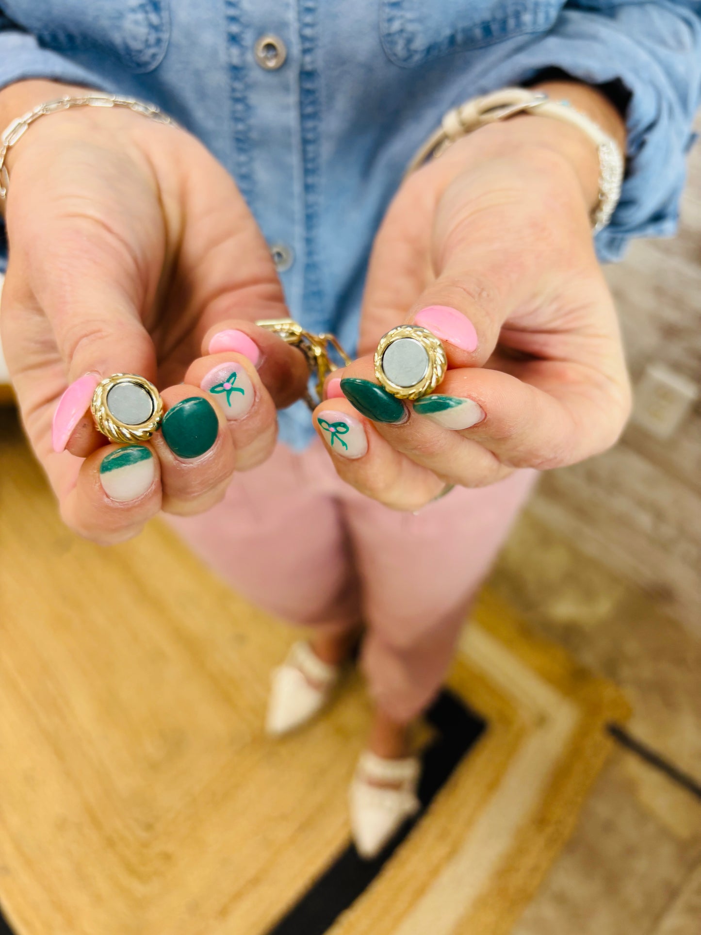 14K Gold Plated Two Tone Chain Magnetic Bracelet