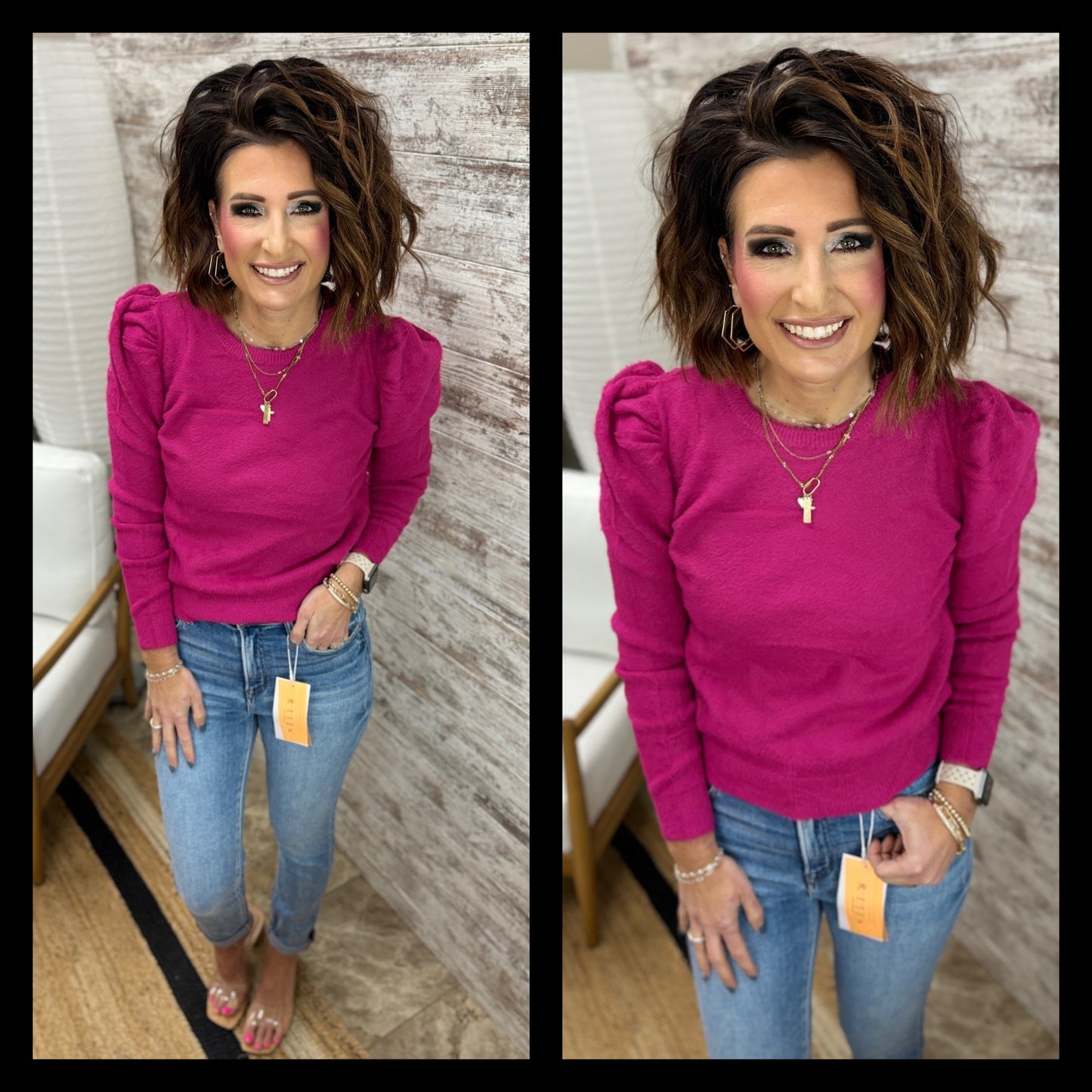 Very Berry Fuzzy Puff Sweater