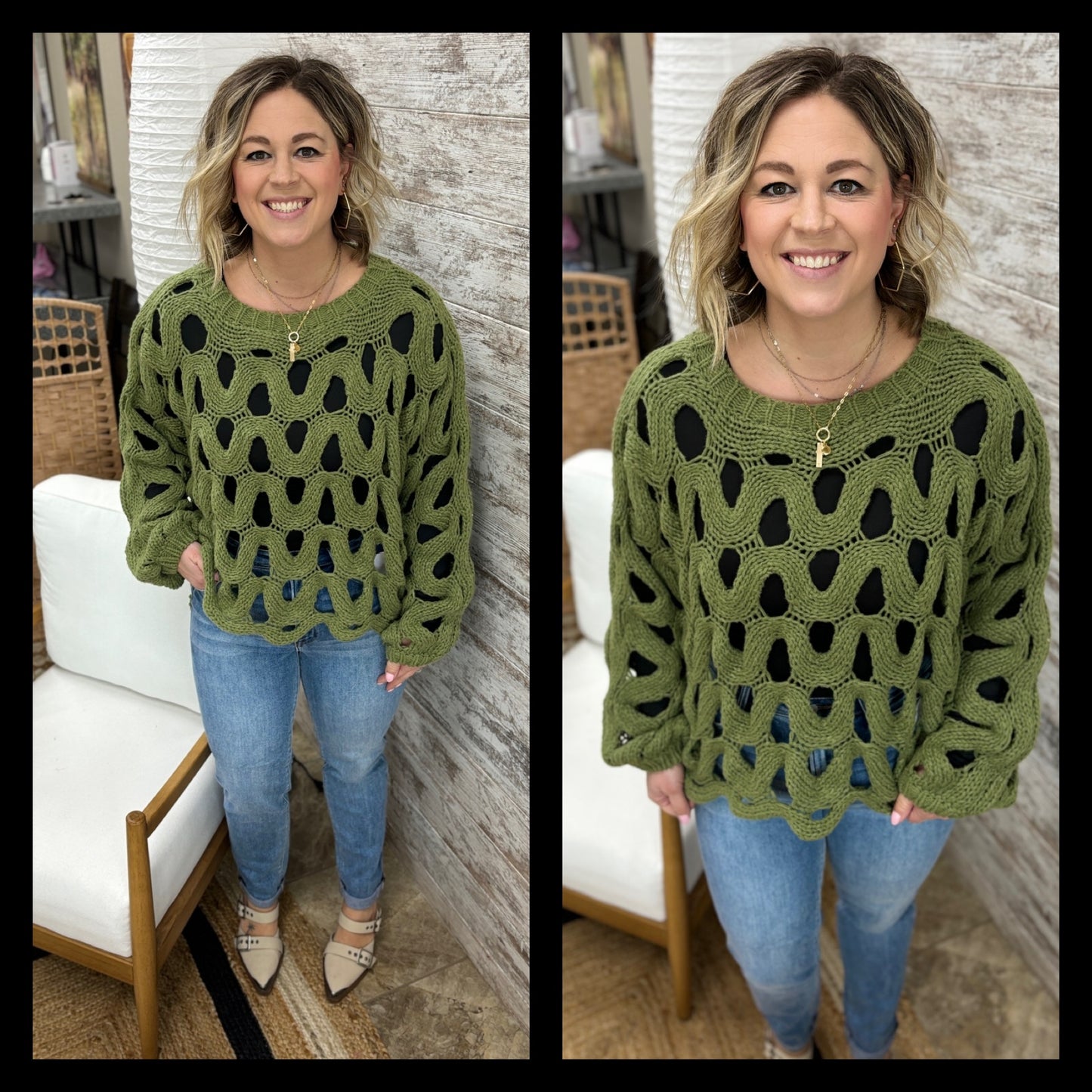 Olive Open Knit Oversize Sweater