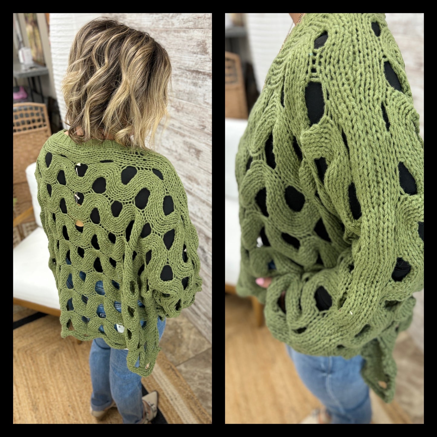 Olive Open Knit Oversize Sweater