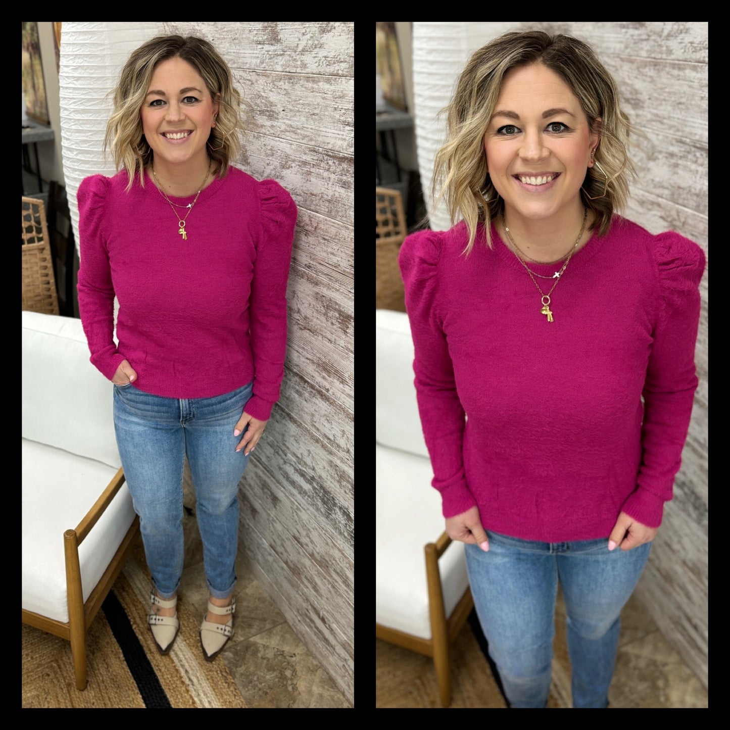 Very Berry Fuzzy Puff Sweater