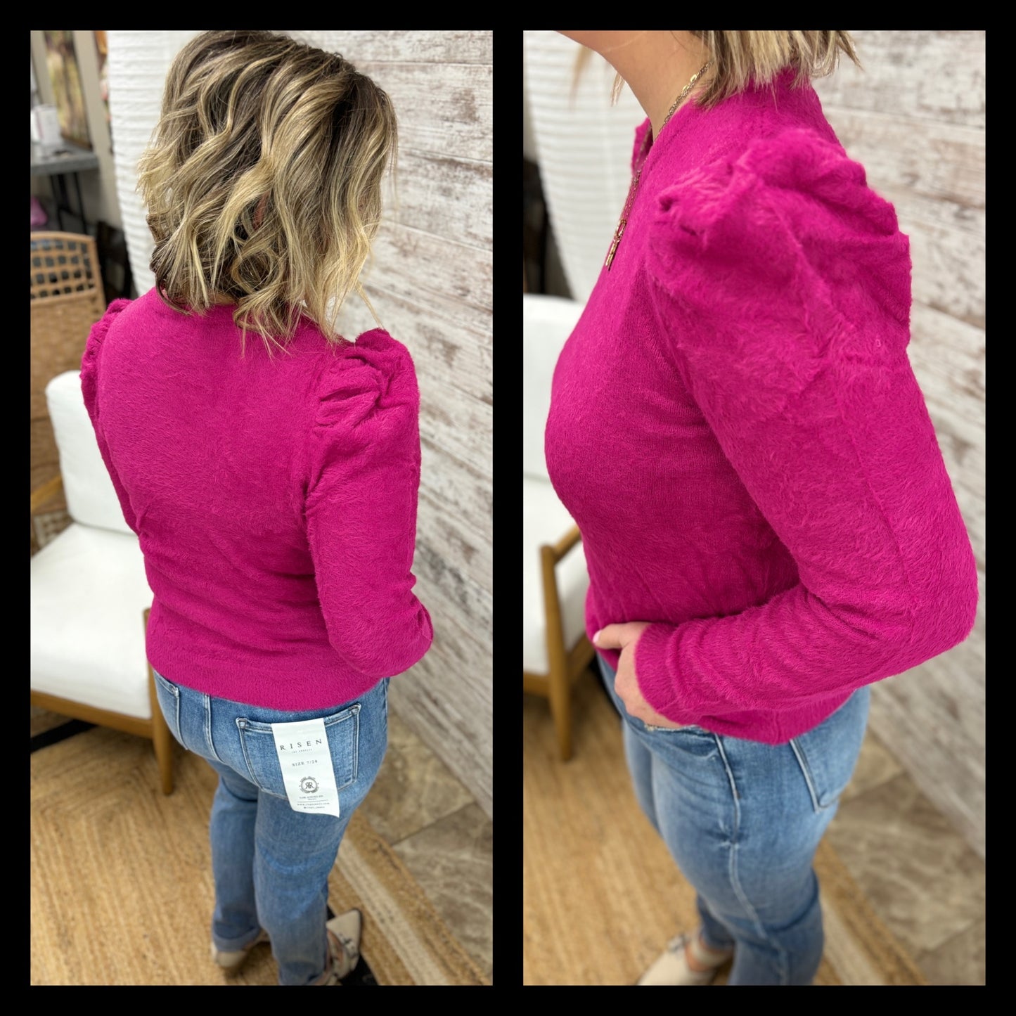 Very Berry Fuzzy Puff Sweater