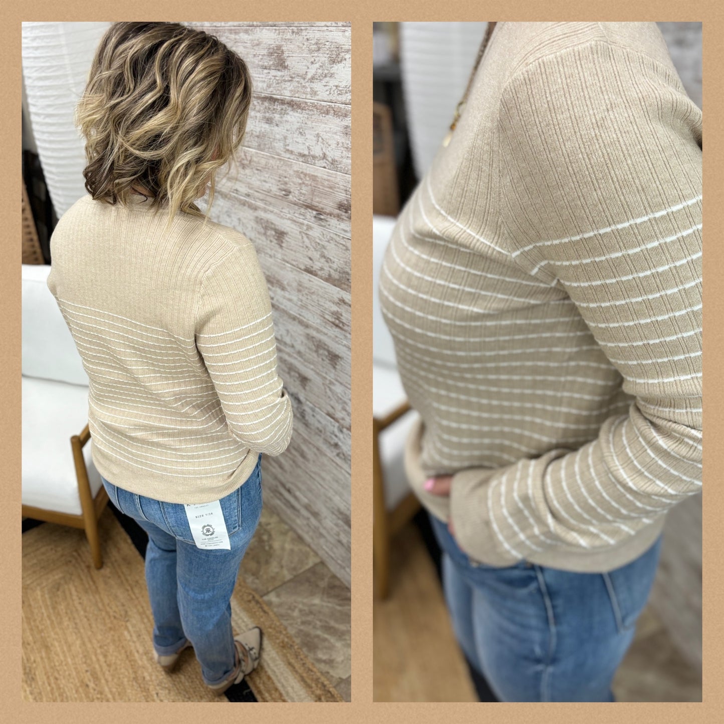 Taupe Contrast Crew Neck Sweater