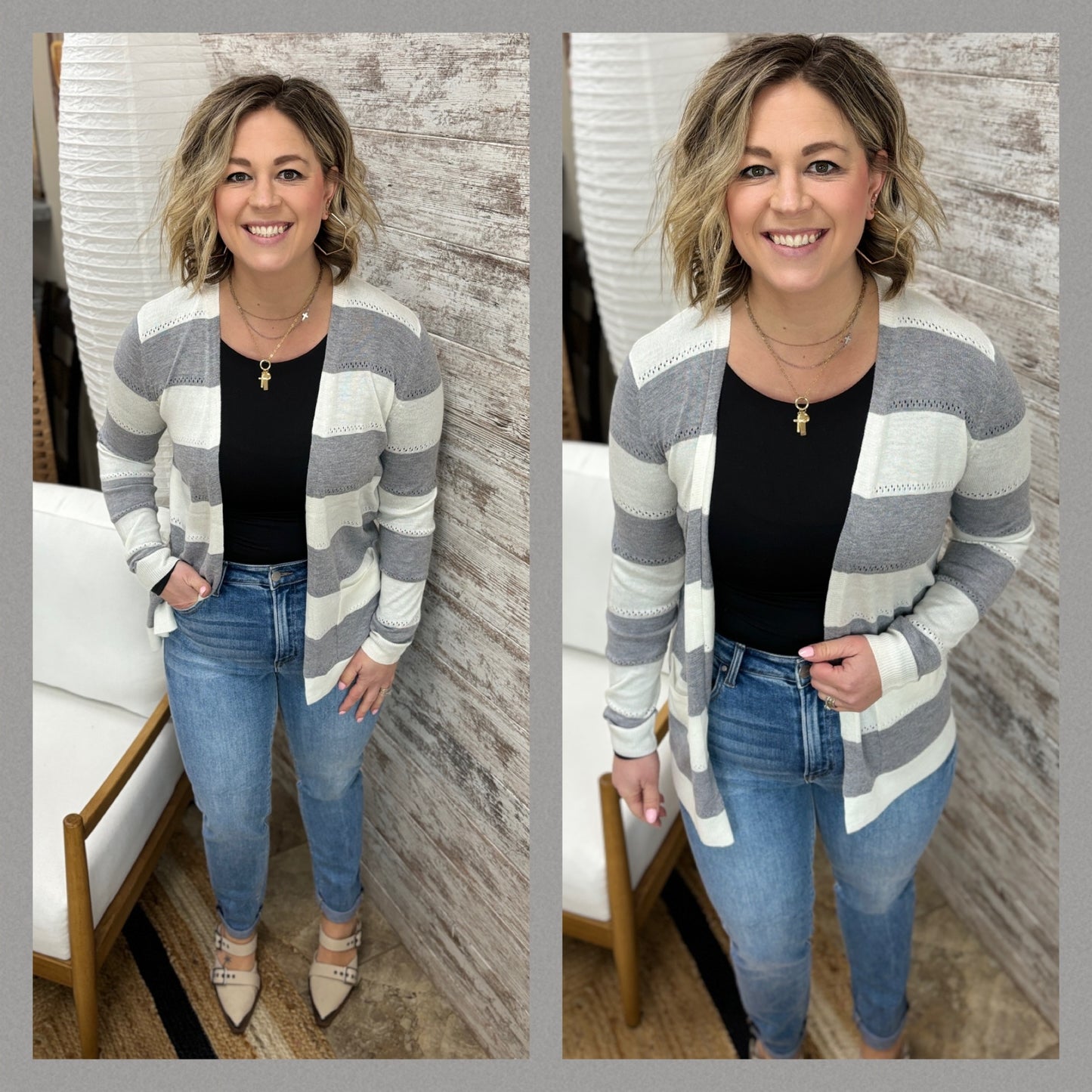 Heather Grey Pointelle Cardigan