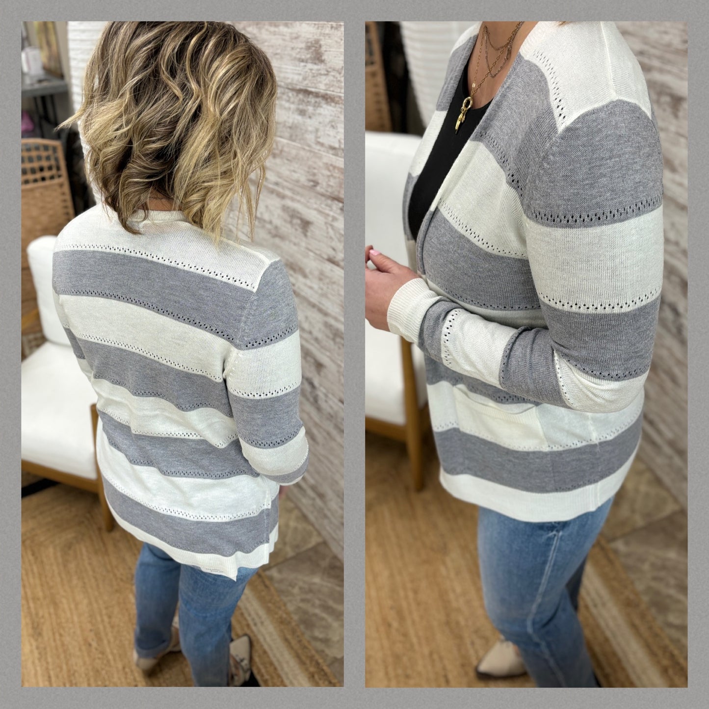 Heather Grey Pointelle Cardigan