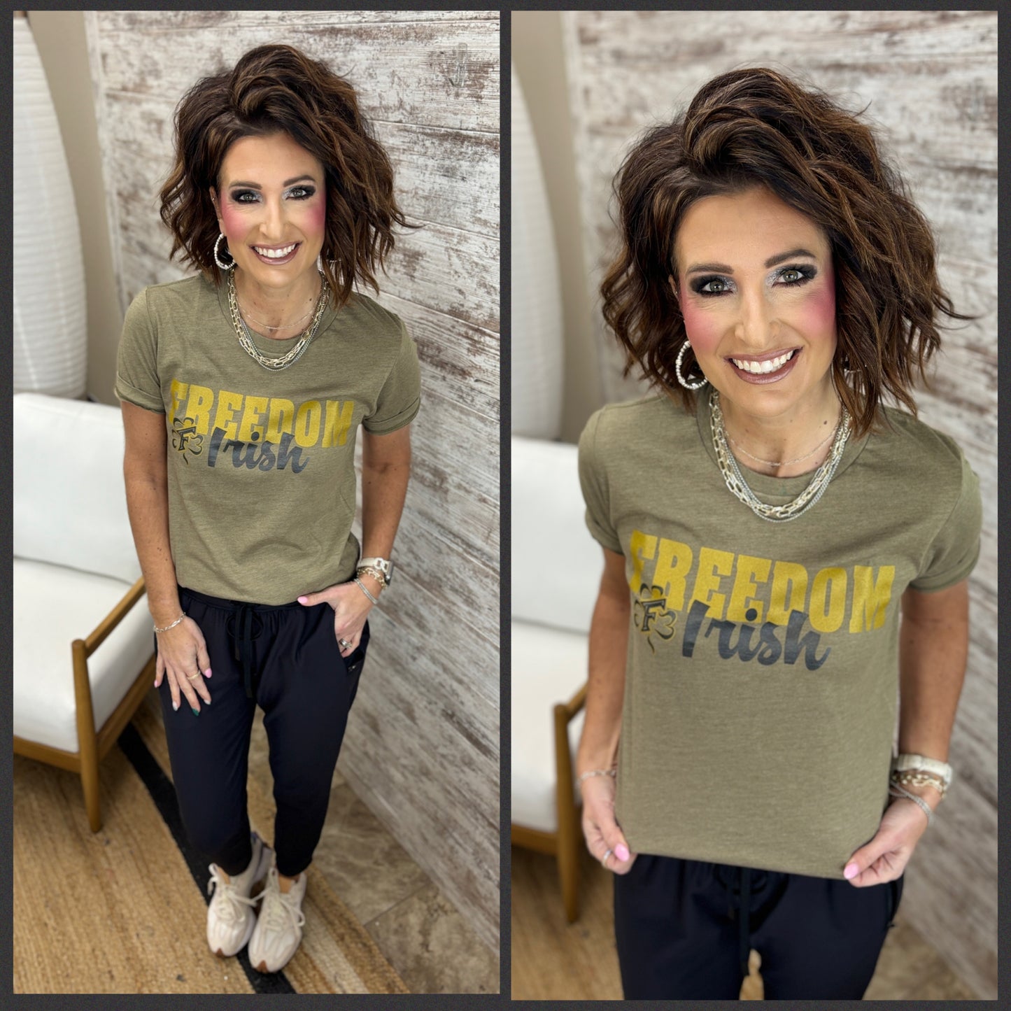Freedom Irish Bella Canvas Heather Olive Tee