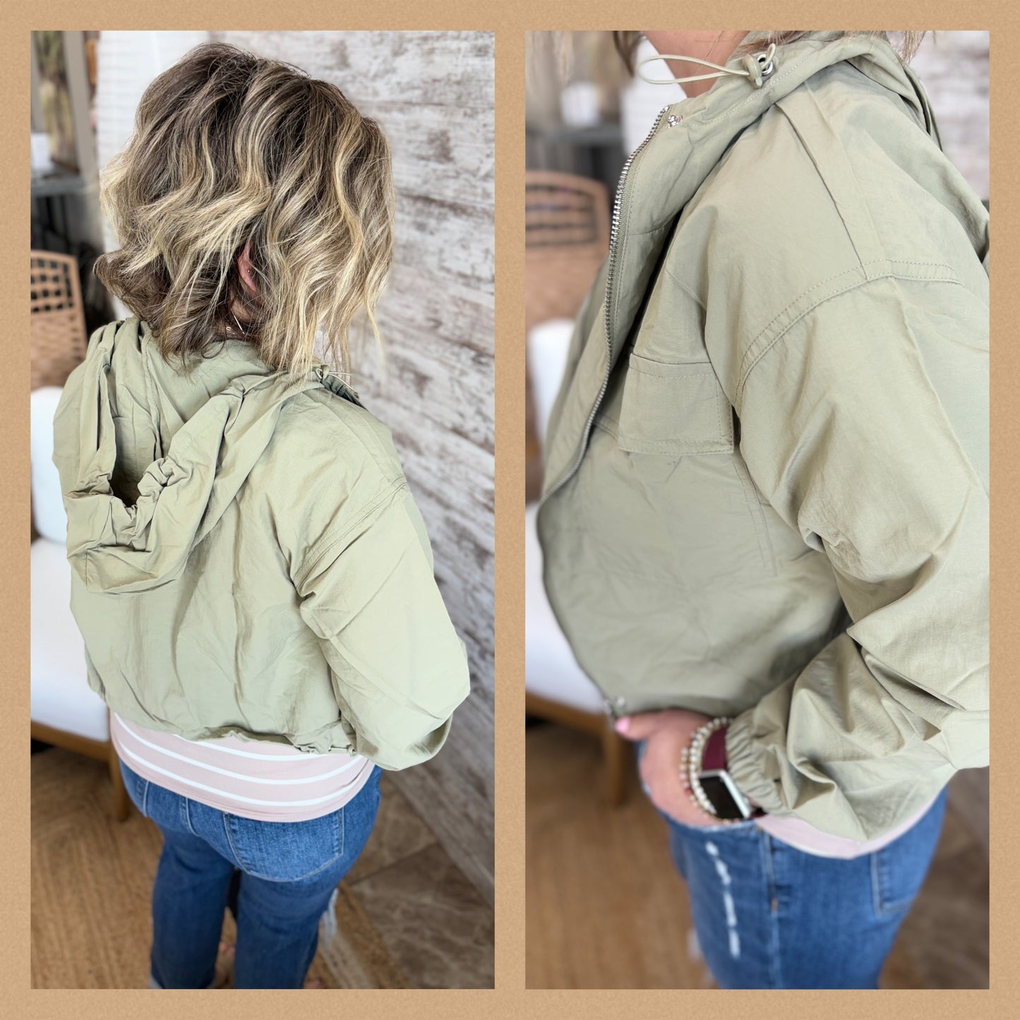 Lt Olive Hooded Windbreaker Jacket