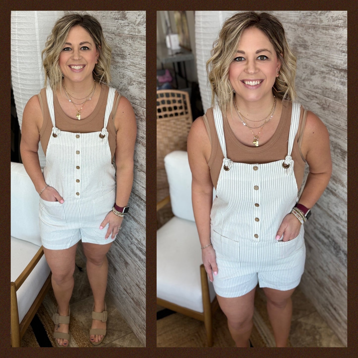 Striped Button Down Overall Romper ~ 2 Colors