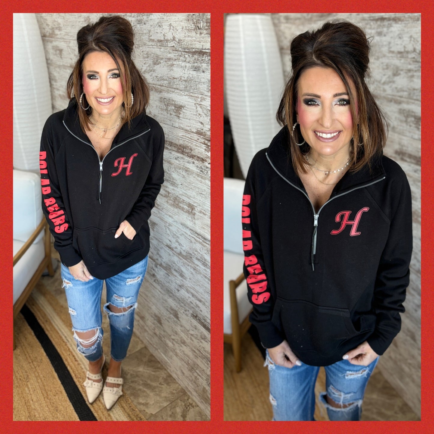Hortonville Polar Bear Enza Ladies Black 1/4 Zip