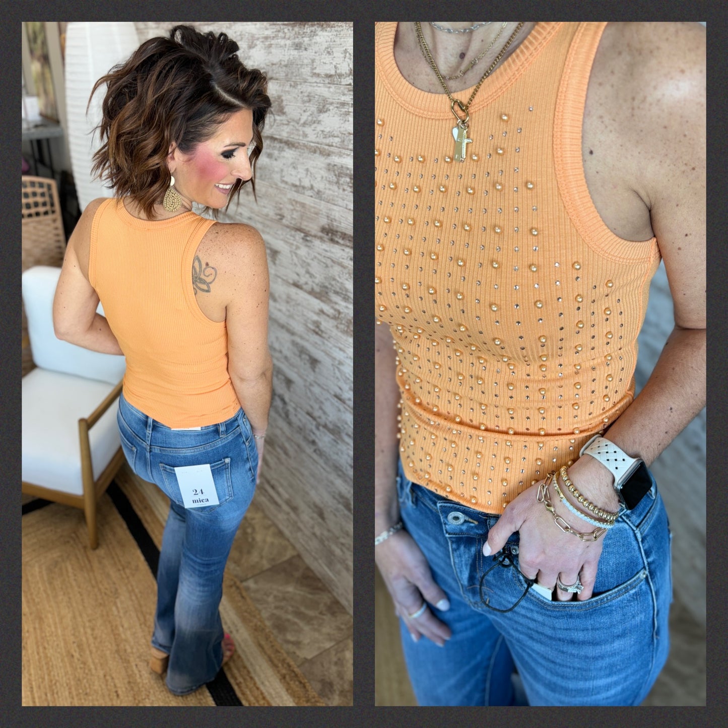 Round Neck Pearl Beaded Tank ~ 4 Colors