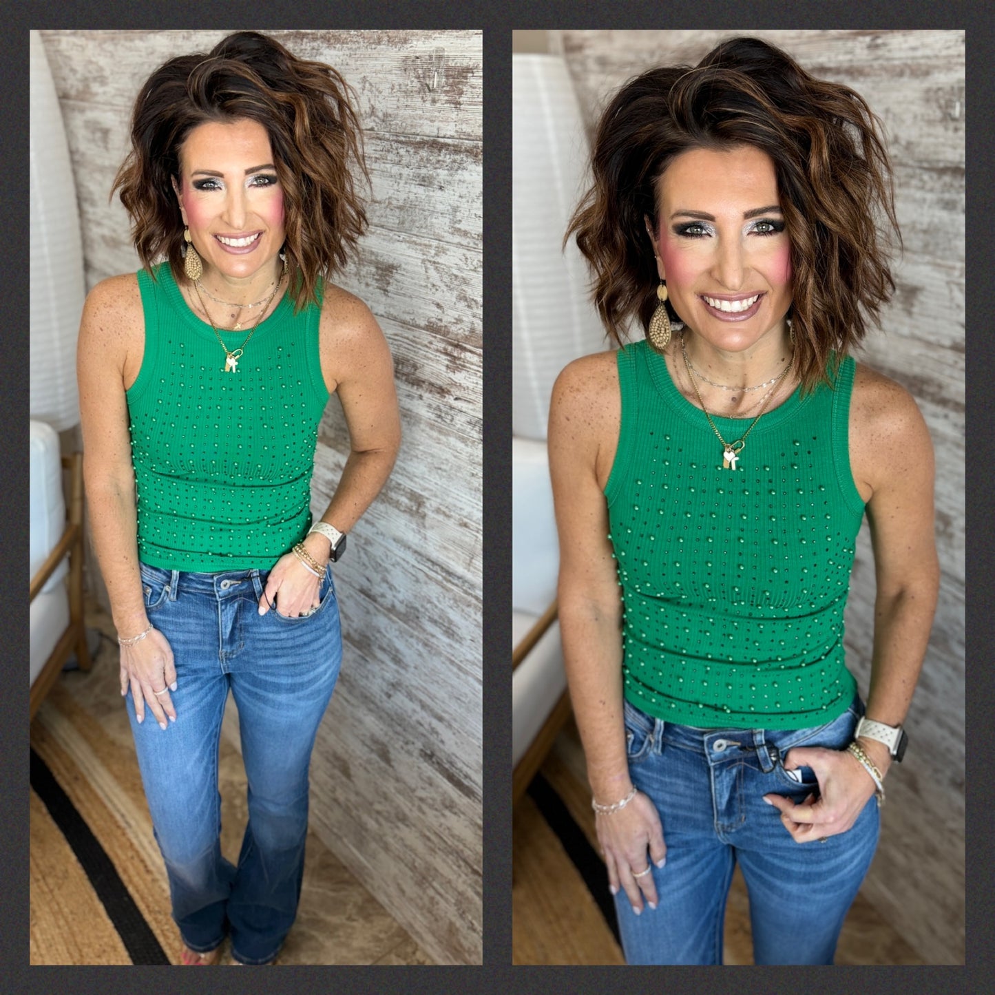 Round Neck Pearl Beaded Tank ~ 4 Colors