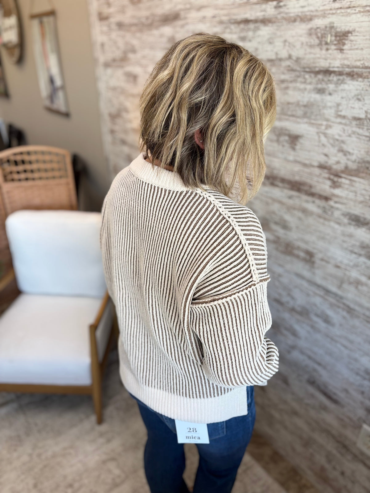 Mocha Two Tone Crewneck Sweater
