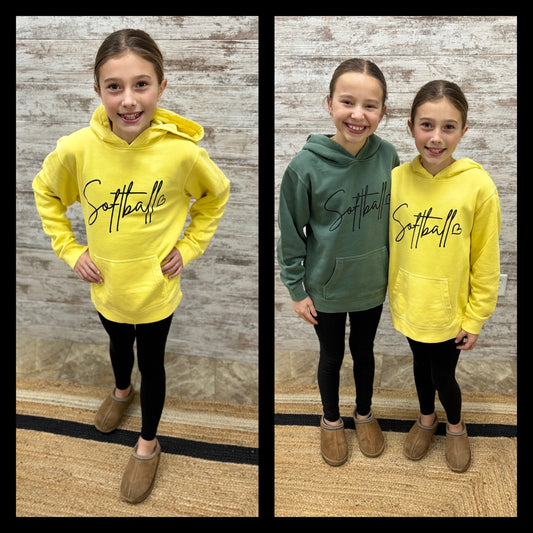 PERSONALIZED Softball  Independent Youth Pigment Dyed Hoodie ~ Several Colors