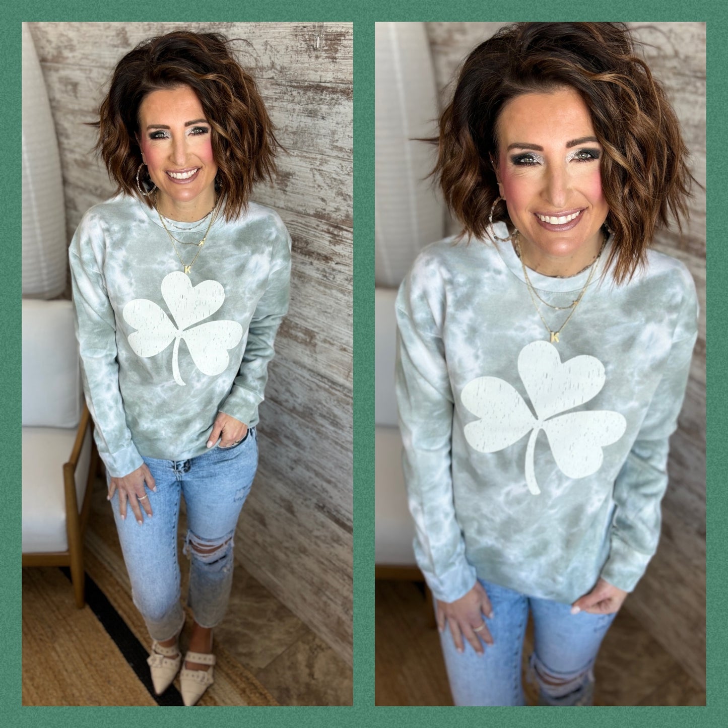 White Clover Green Swirl Crew Neck ~ Youth And Adult ~ Final Sale