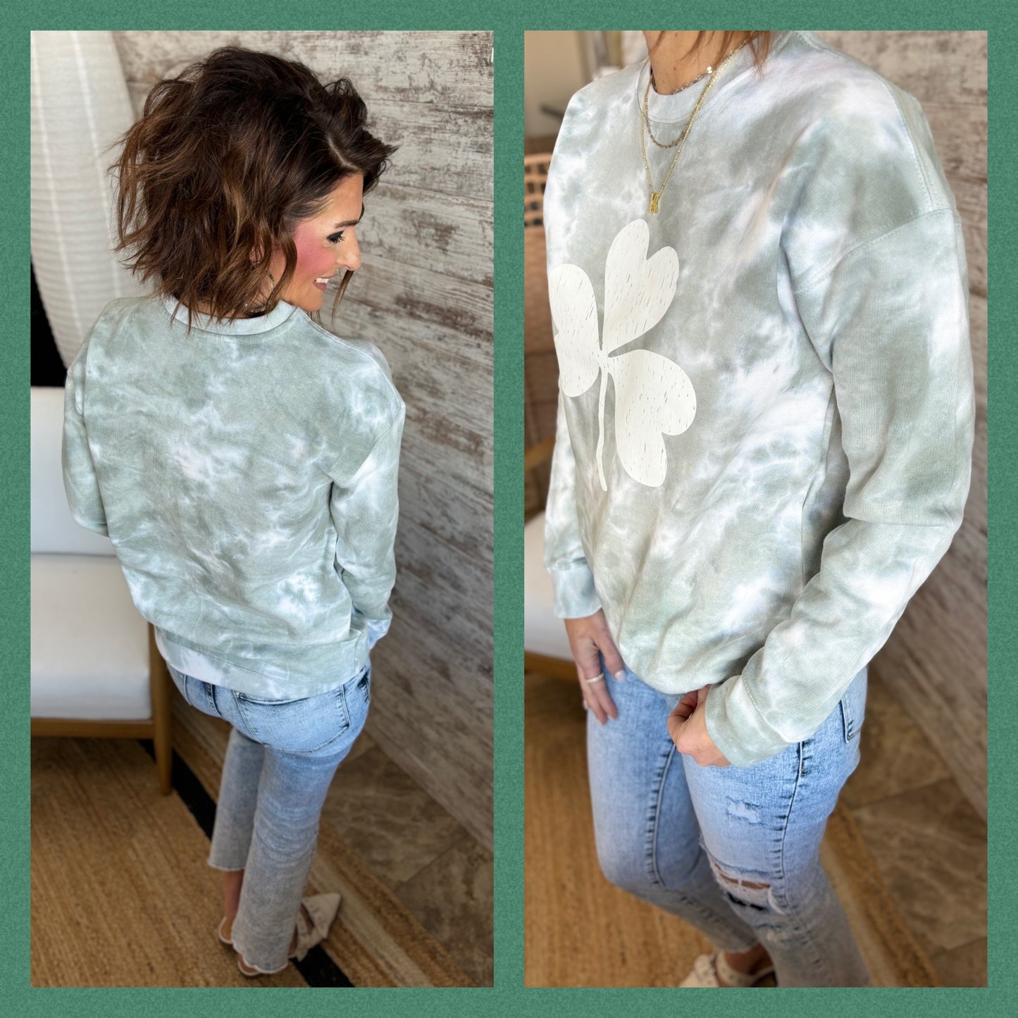 White Clover Green Swirl Crew Neck ~ Youth And Adult ~ Final Sale