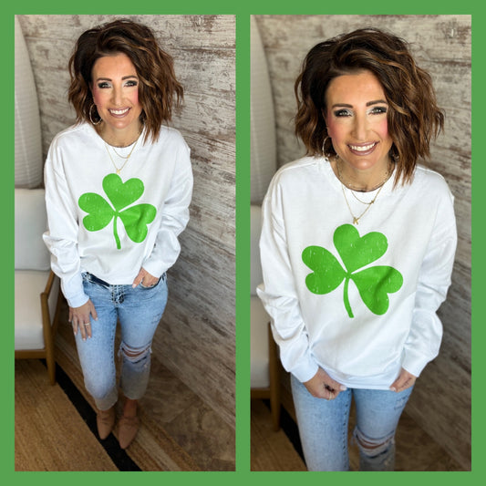 Pistachio Clover White Crewneck