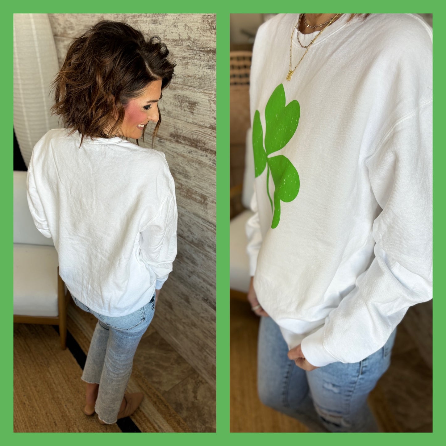 Pistachio Clover White Crewneck